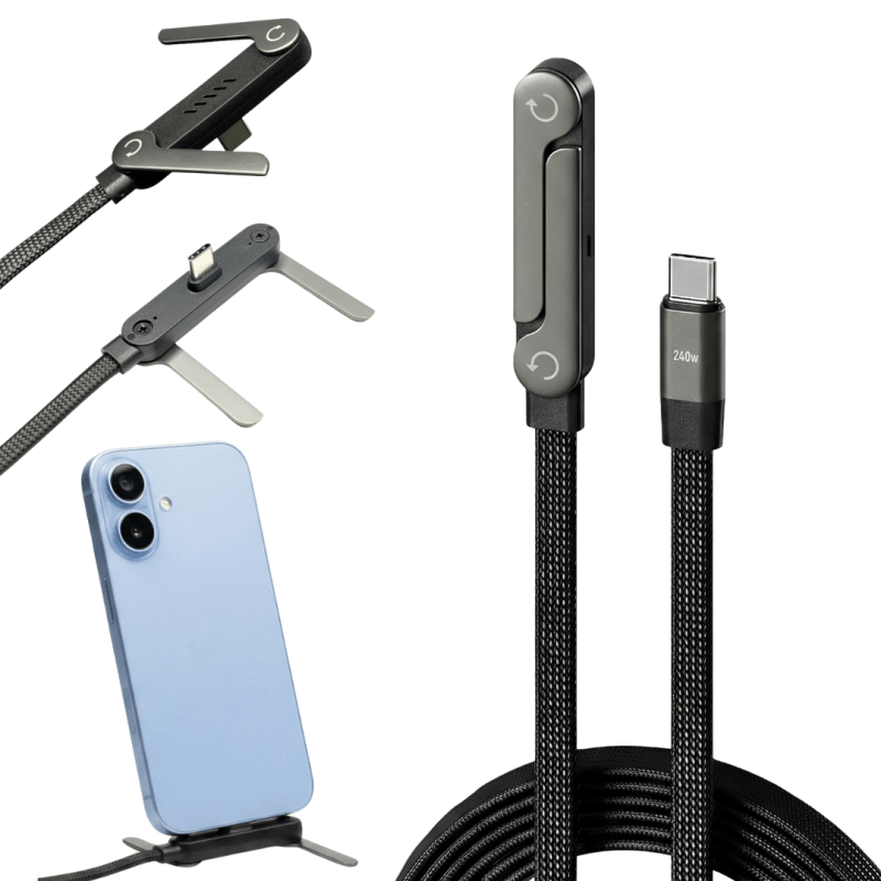 240W Super Fast Type-C Cable with 360° Aluminum Stand – Ultra Durable Charging Cord