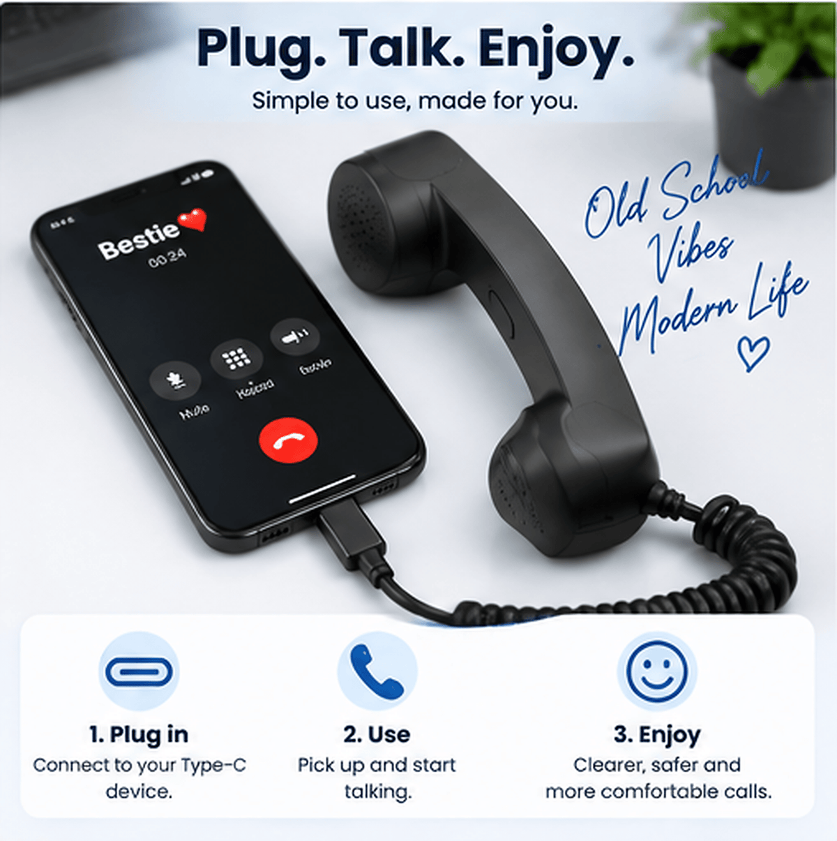 📞 Imported Retro telephone handset with Type-C interface 📞