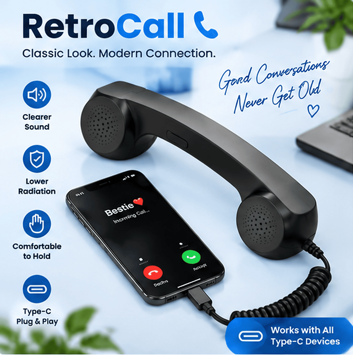 📞 Imported Retro telephone handset with Type-C interface 📞